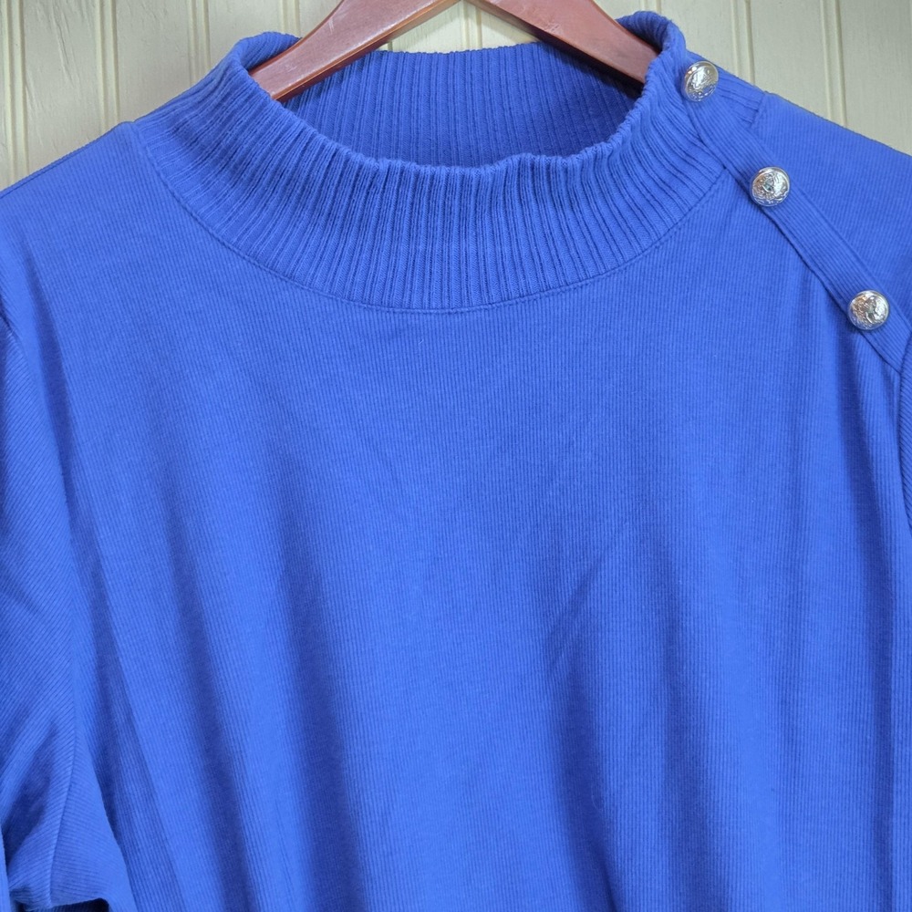 Rafaella Sweater Womens 3X Blue Mock Neck Button Shoulder Pullover Long Sleeve